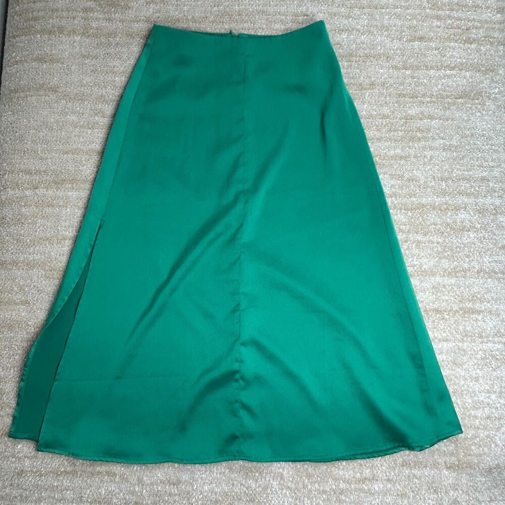 Damo Arcade Womens Skirt M Green A-Line Midi Solid Elegant